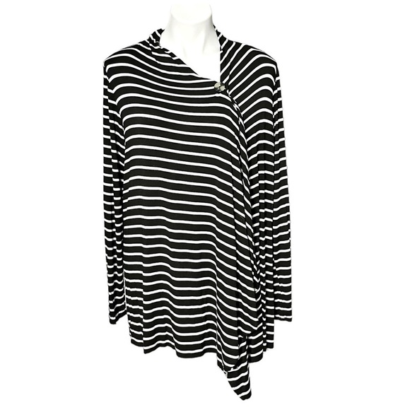 AB Studio Lightweight Button Cardigan Size X Large Black/White Striped - Picture 4 of 5